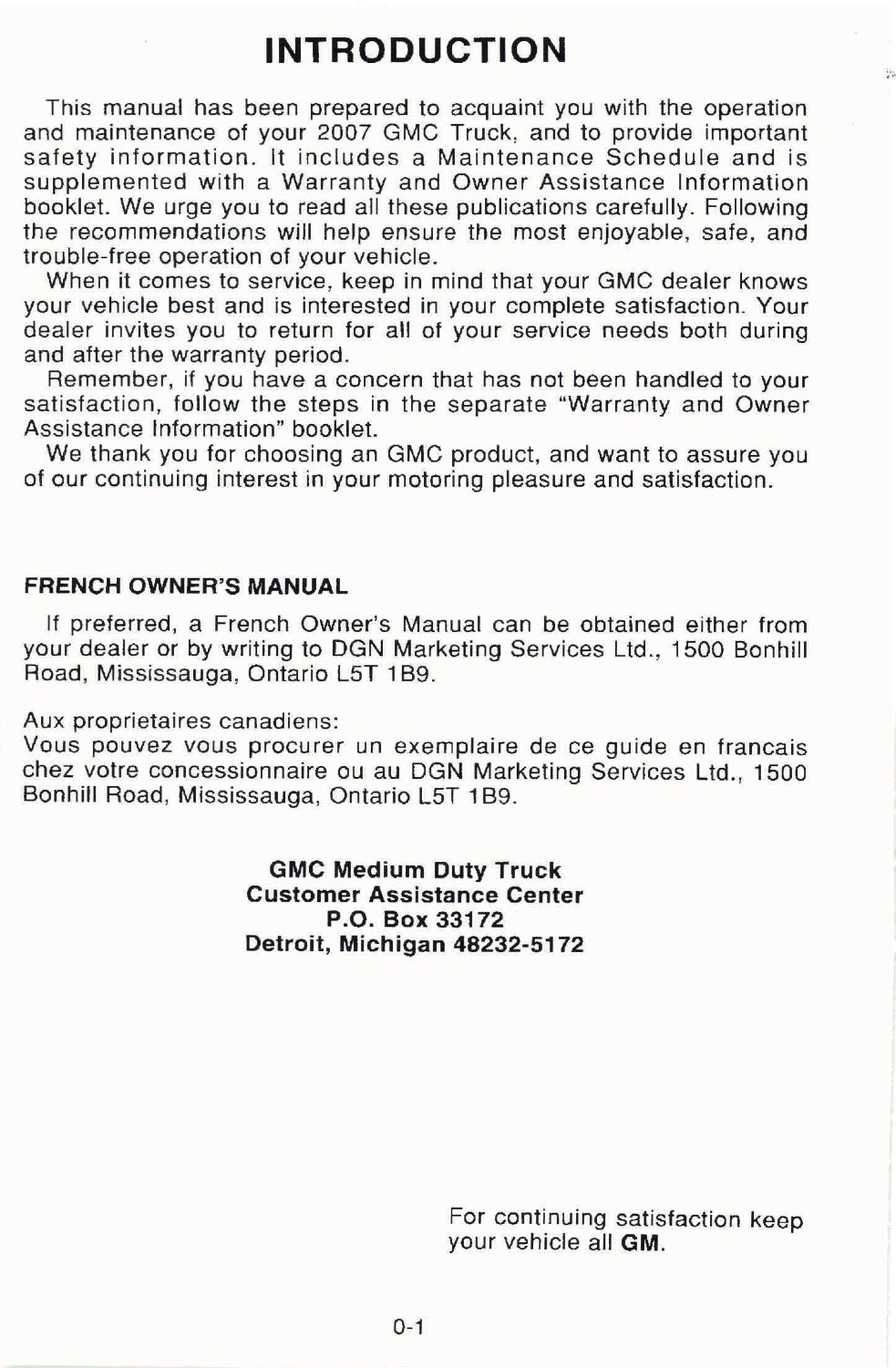2007 GMC W-Series Owner's Manual | English