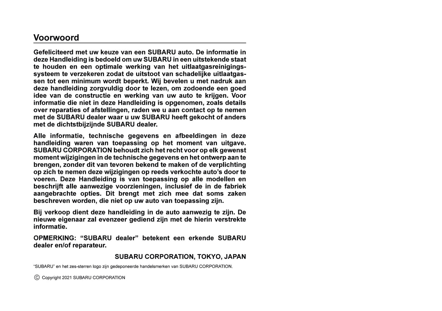 2022 Subaru Outback Owner's Manual | Dutch