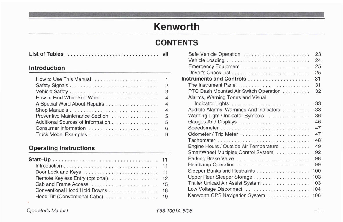 2004-2010 Kenworth W900/T600/T660 /T800/C500 Owner's Manual | English