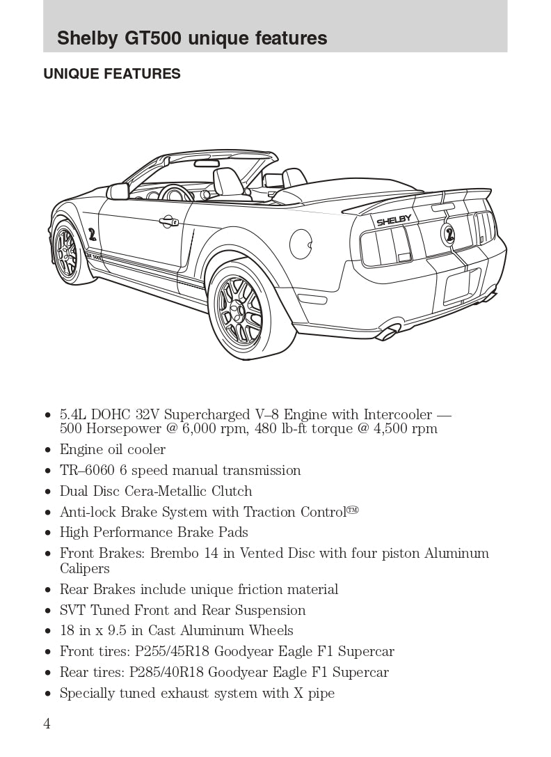 2007 Ford Shelby GT500 Manuel du propriétaire Supplement | Anglais