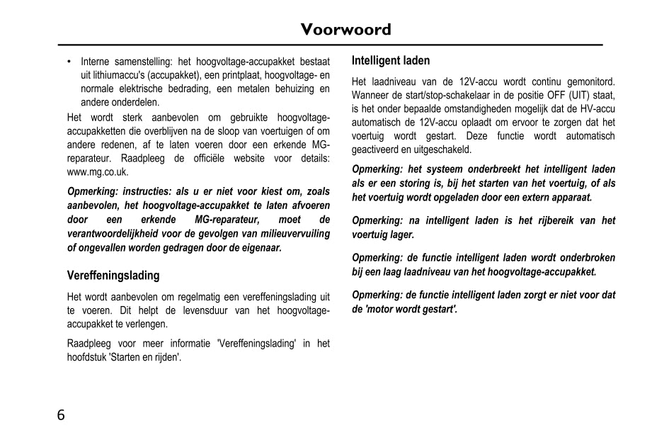 2020-2023 MG EHS PHEV Owner's Manual | Dutch