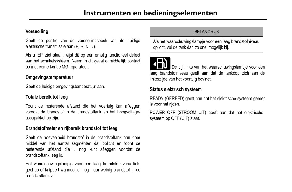 2020-2023 MG EHS PHEV Owner's Manual | Dutch