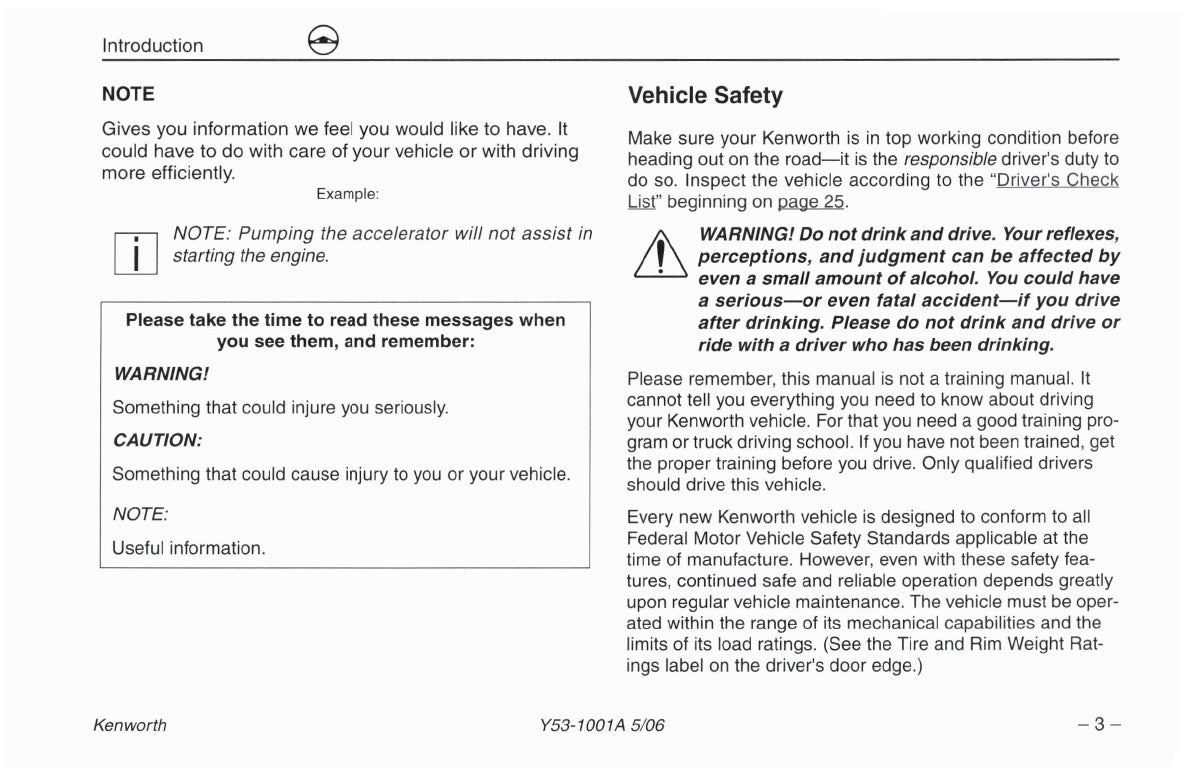 2004-2010 Kenworth W900/T600/T660 /T800/C500 Owner's Manual | English