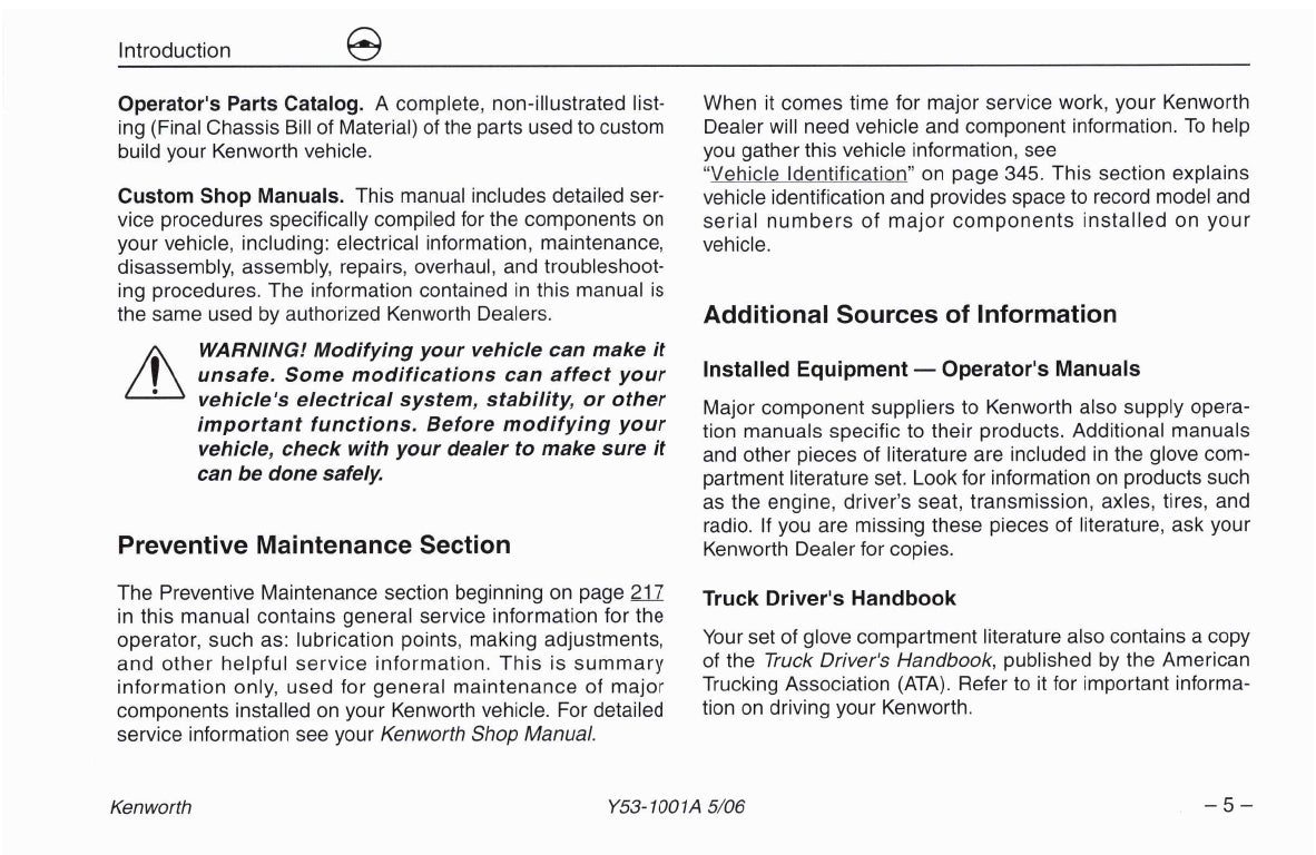 2004-2010 Kenworth W900/T600/T660 /T800/C500 Owner's Manual | English