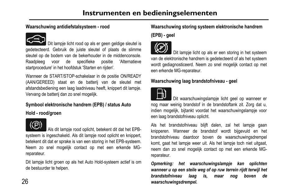 2020-2023 MG EHS PHEV Owner's Manual | Dutch