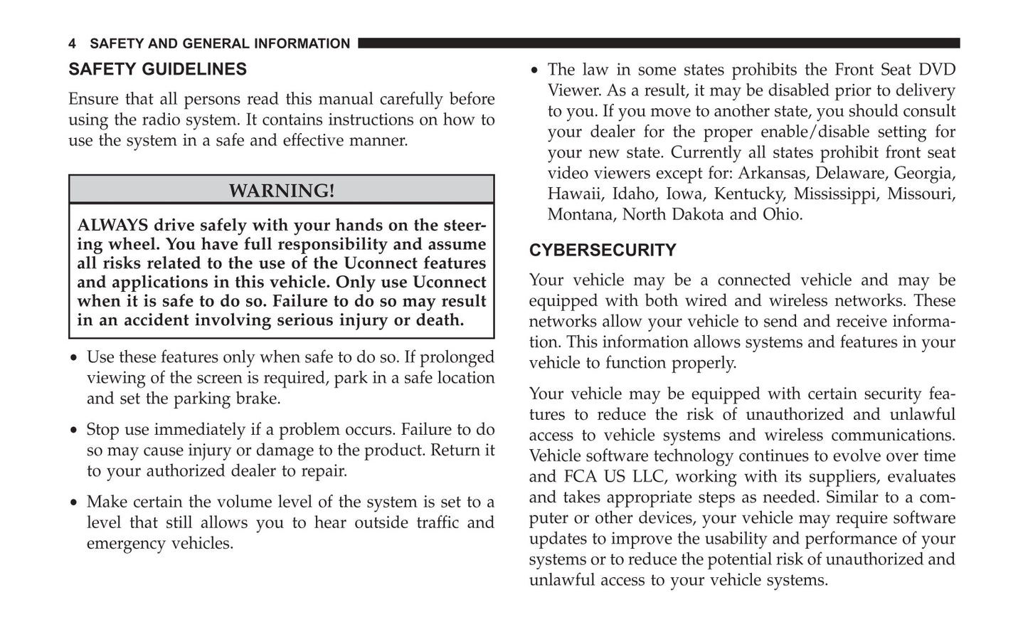 Uconnect Radio 4.3 / 4.3S Supplement Owner's Manual