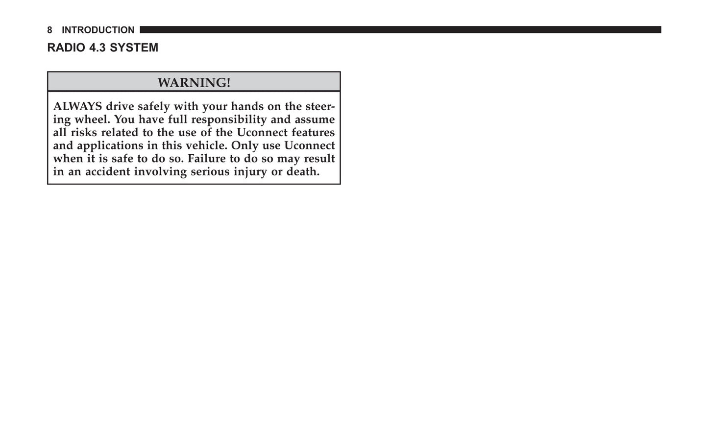 Uconnect Radio 4.3 / 4.3S Supplement Owner's Manual