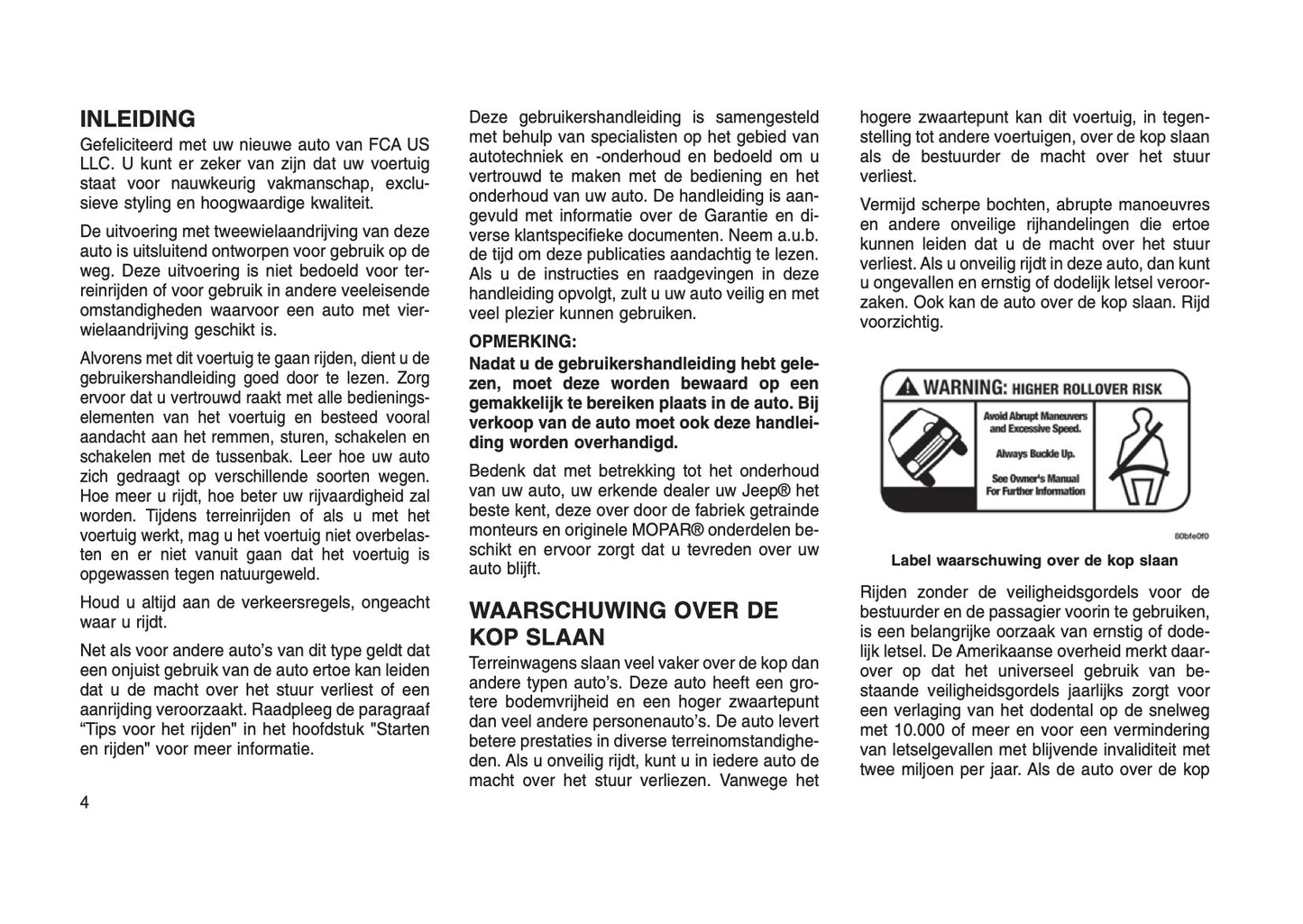 2016-2017 Jeep Cherokee Owner's Manual | Dutch