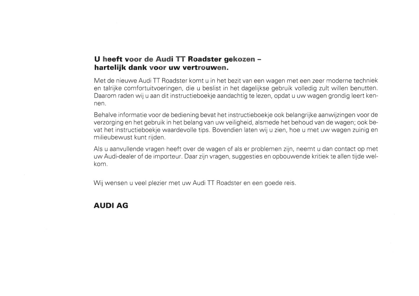 1999-2006 Audi TT Manuel du propriétaire | Néerlandais