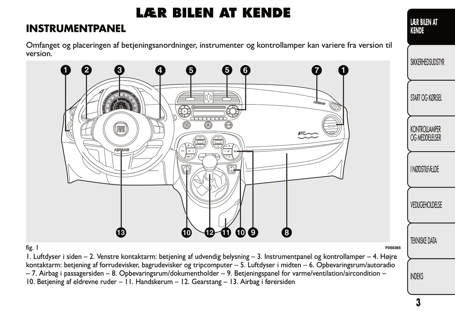 2007-2014 Fiat 500 Owner's Manual | Danish