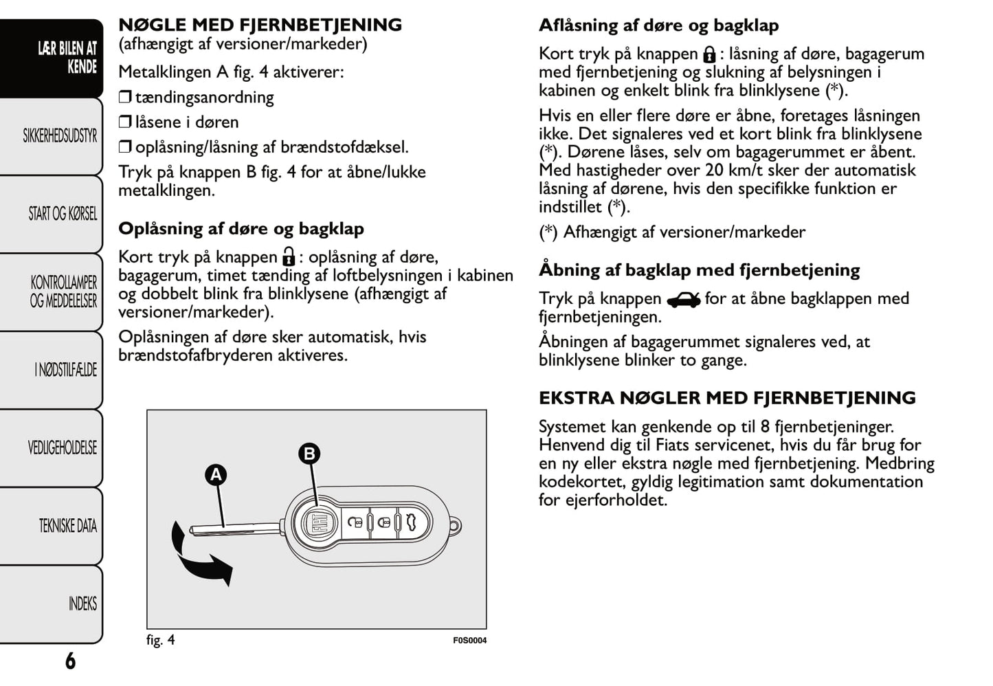 2007-2014 Fiat 500 Owner's Manual | Danish