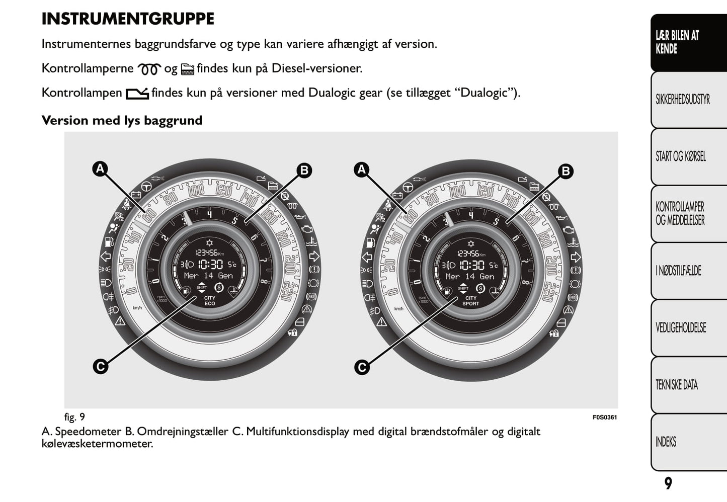 2007-2014 Fiat 500 Owner's Manual | Danish