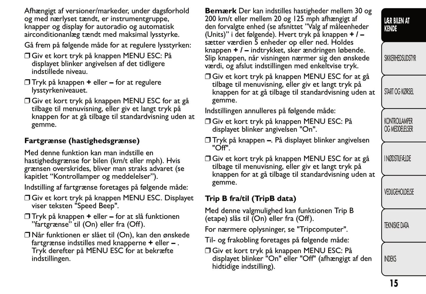 2007-2014 Fiat 500 Owner's Manual | Danish