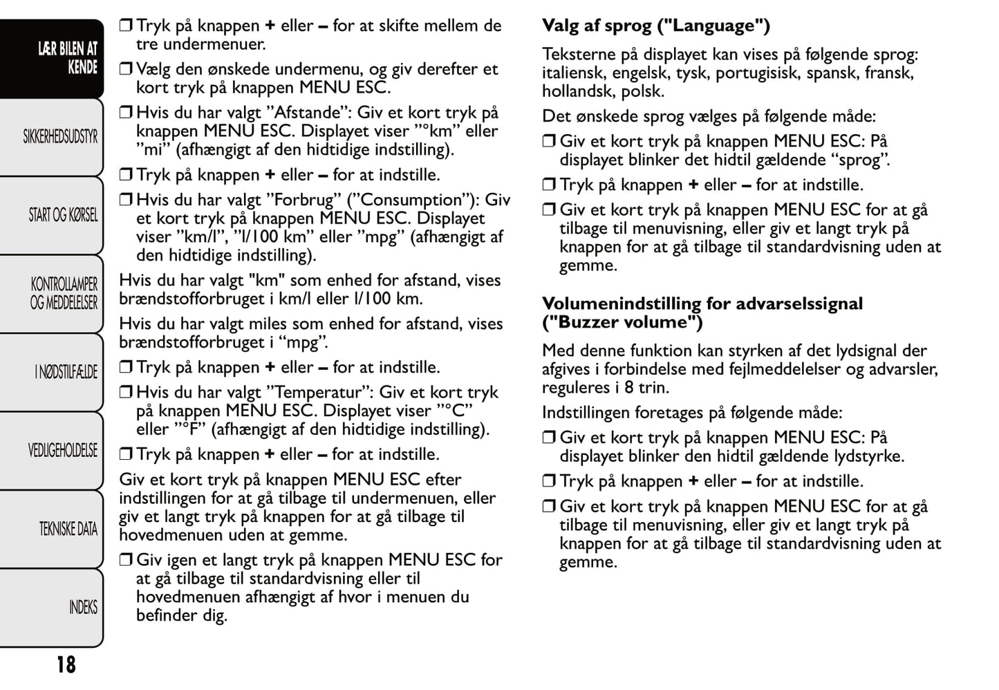 2007-2014 Fiat 500 Owner's Manual | Danish