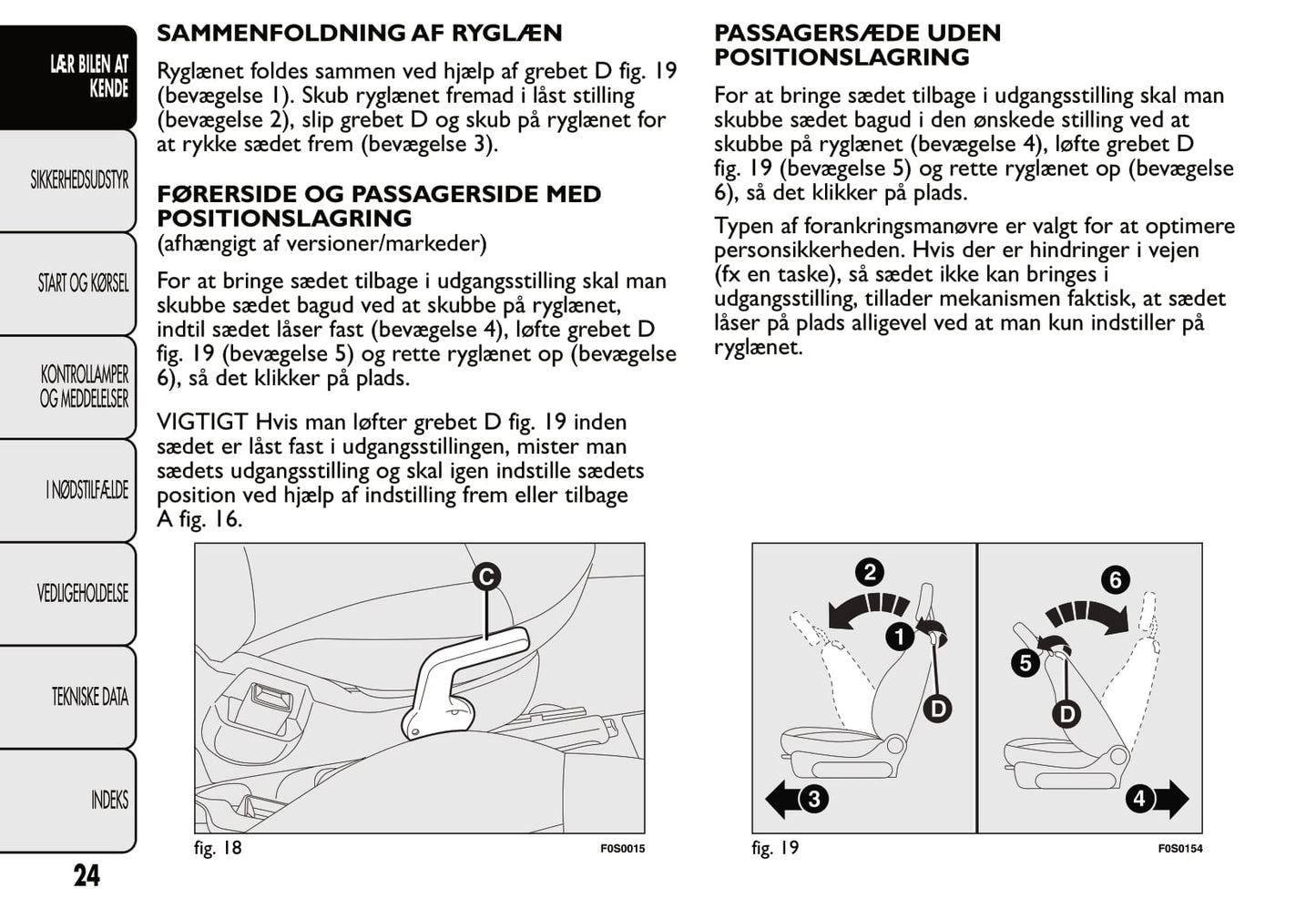 2007-2014 Fiat 500 Owner's Manual | Danish