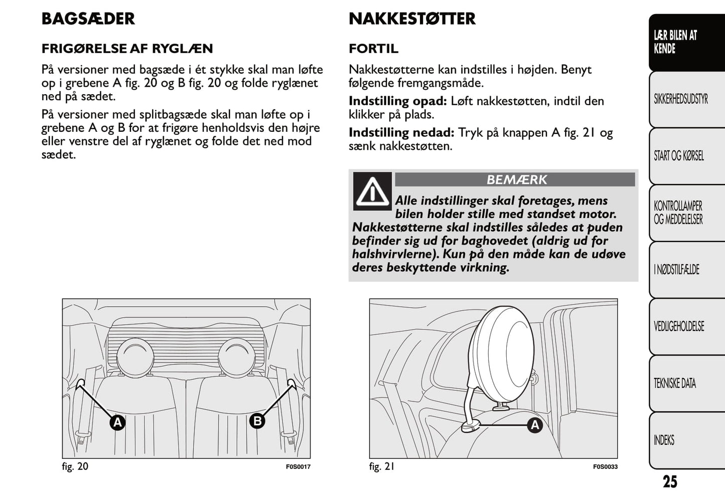 2007-2014 Fiat 500 Owner's Manual | Danish