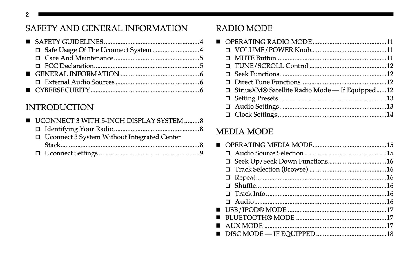 Uconnect 3 With 5-Inch Display Owner's Manual