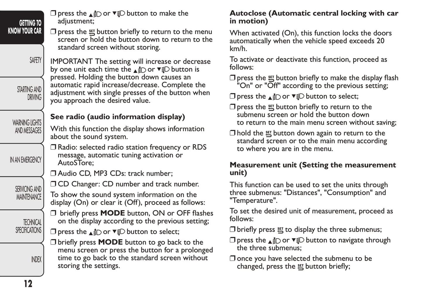 2012 Fiat Panda Owner's Manual | English