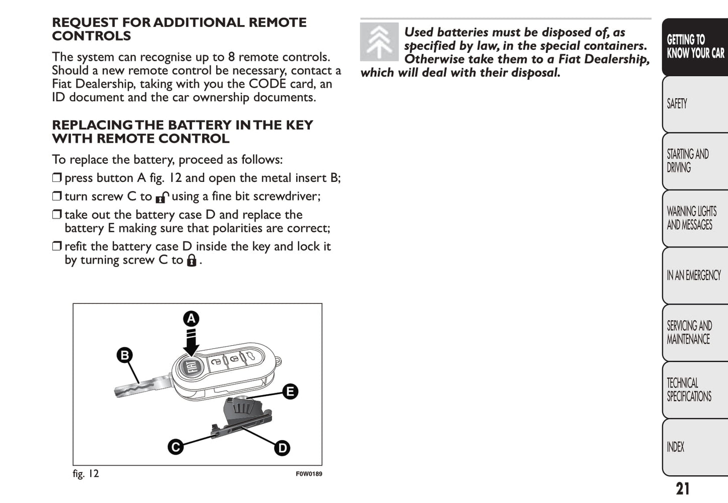 2012 Fiat Panda Owner's Manual | English