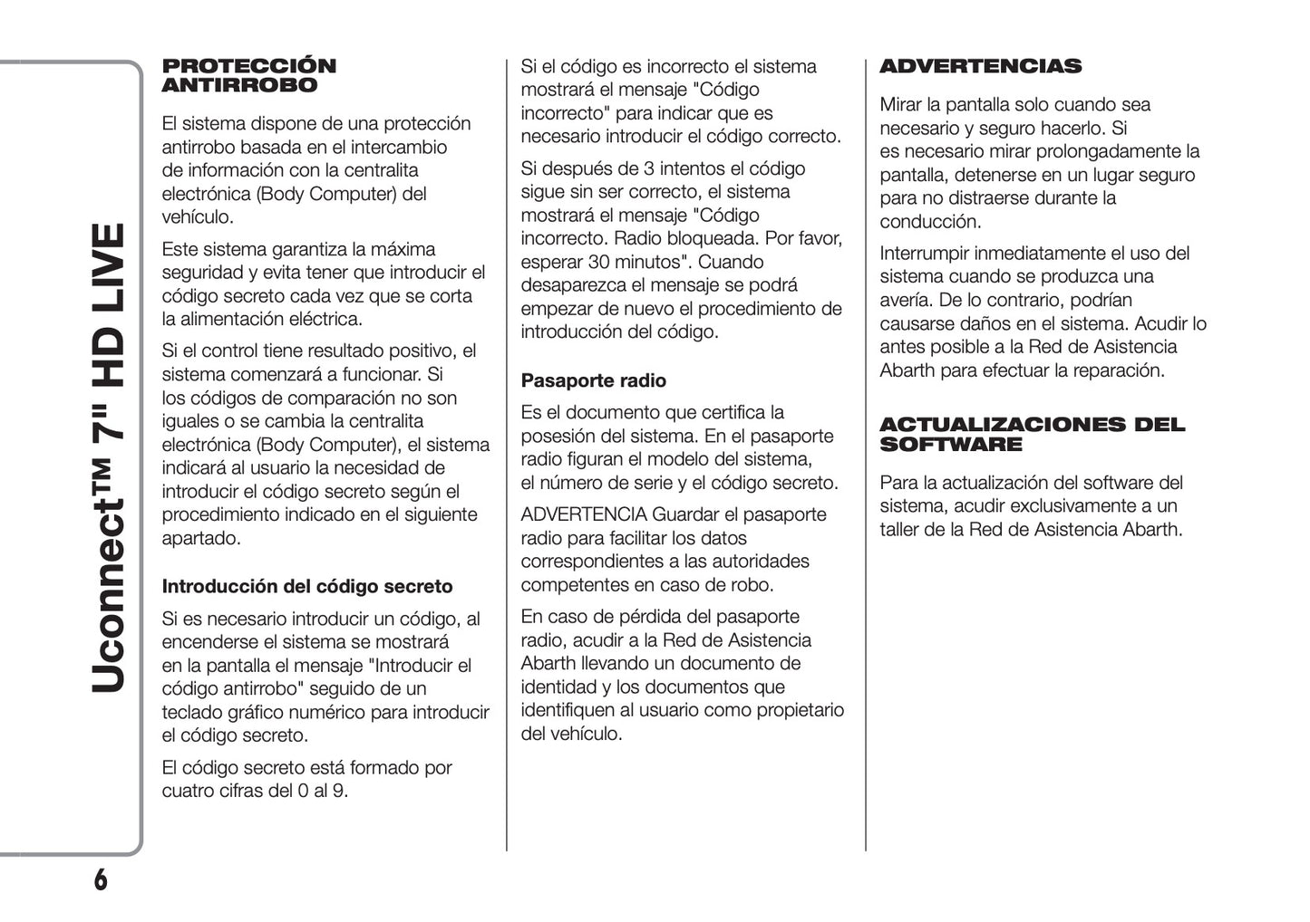 Abarth 595 Uconnect Radio 7.0 Instrucciones 2016 - 2018