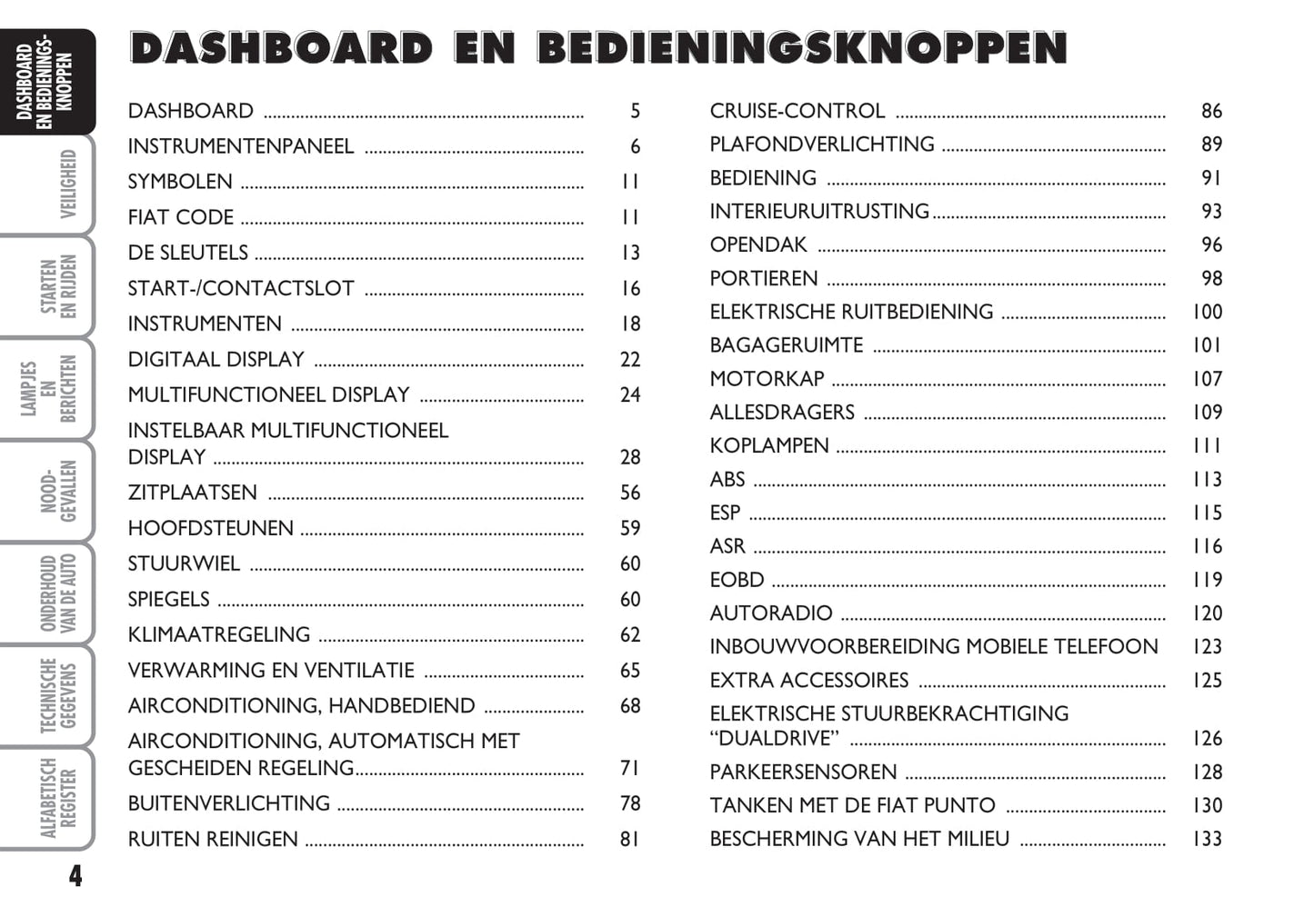 2003-2004 Fiat Punto Owner's Manual | Dutch