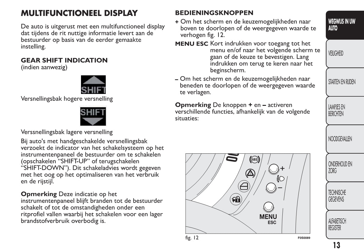 2012-2013 Fiat 500 Owner's Manual | Dutch