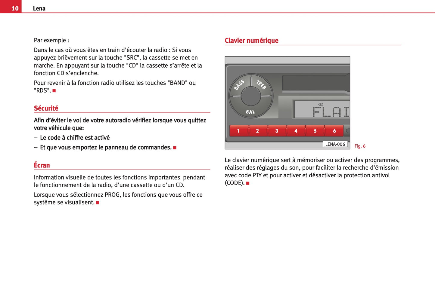 Seat Radio Lena Guide d'instructions