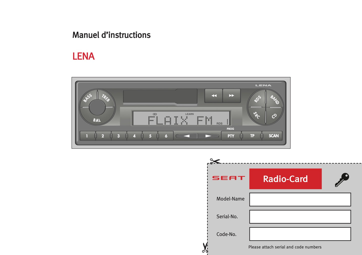 Seat Radio Lena Guide d'instructions