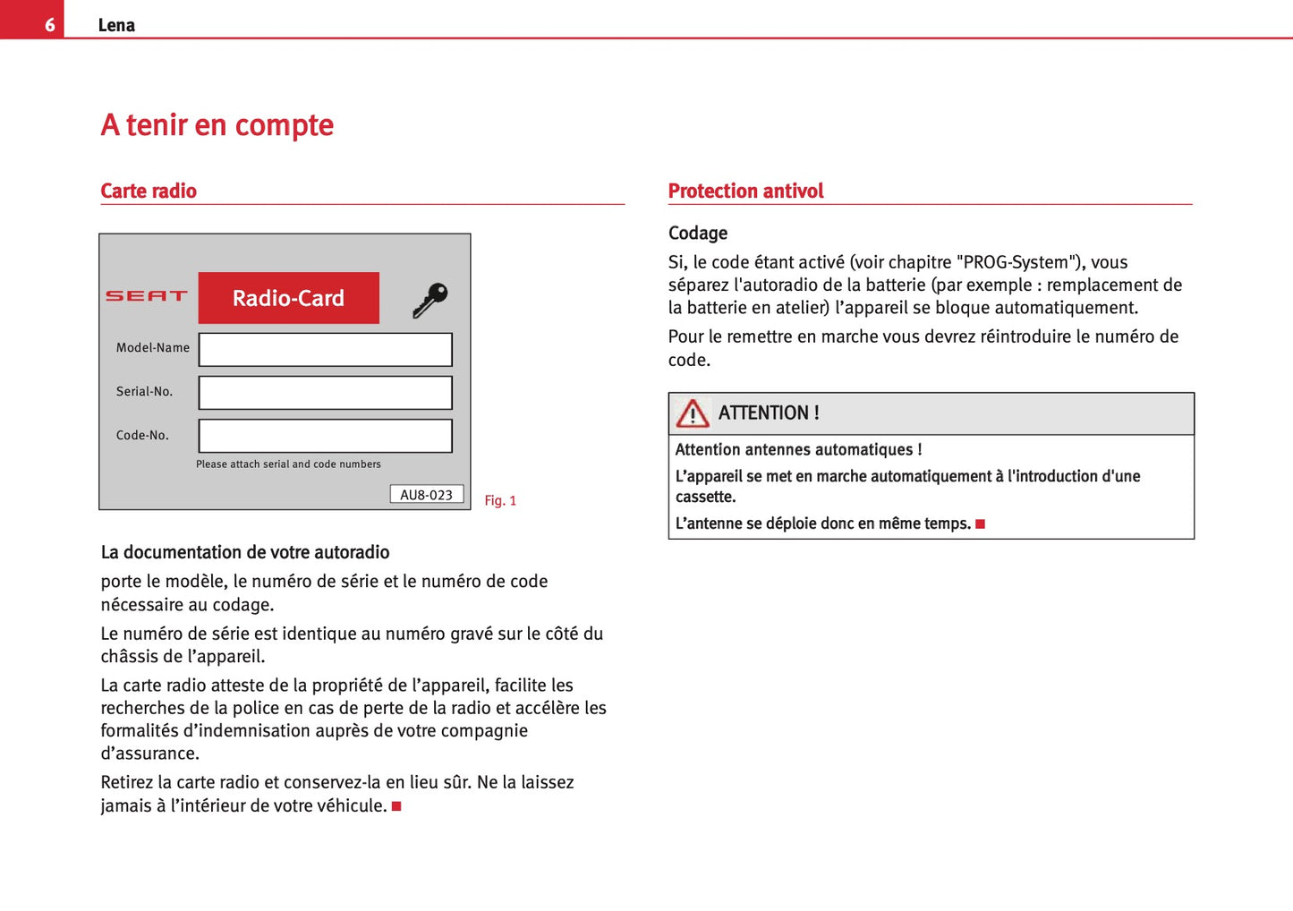 Seat Radio Lena Guide d'instructions
