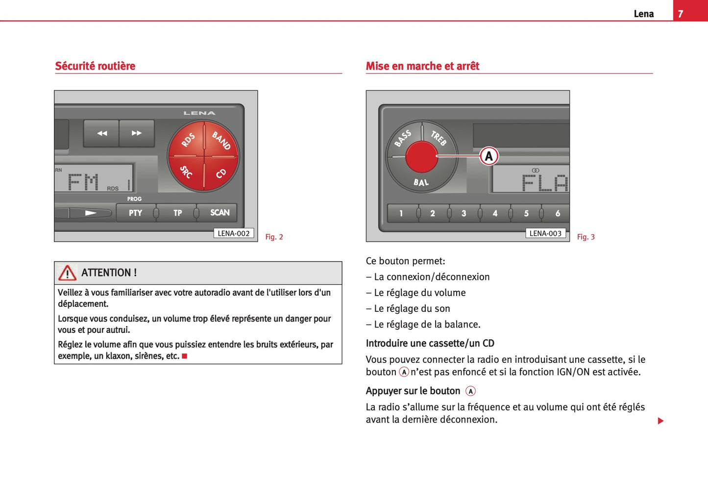 Seat Radio Lena Guide d'instructions
