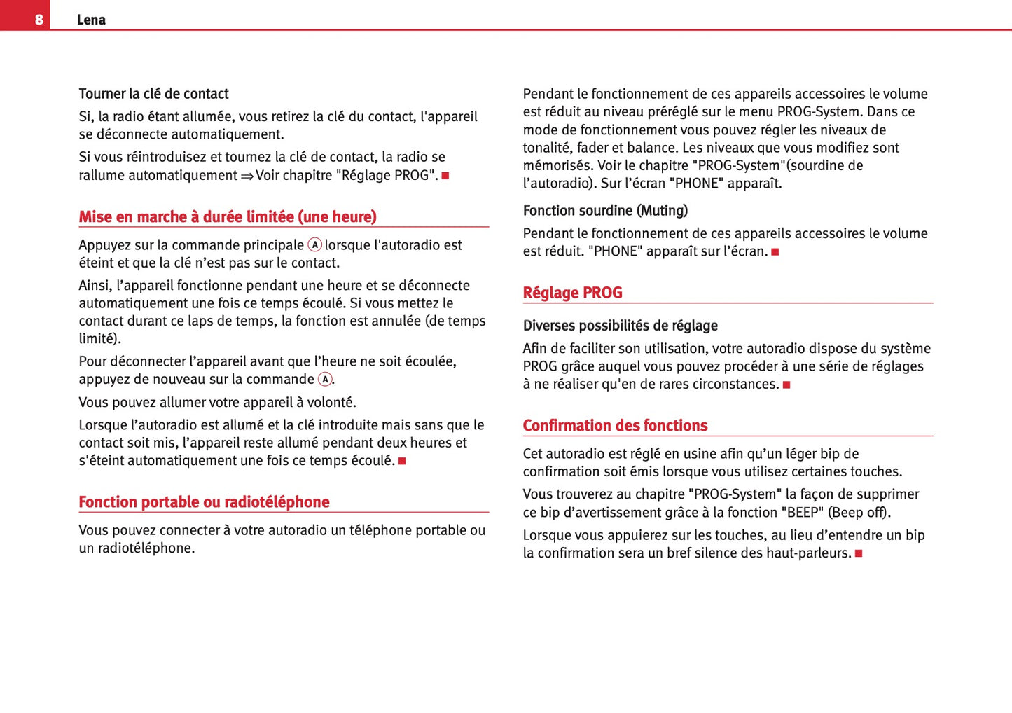 Seat Radio Lena Guide d'instructions