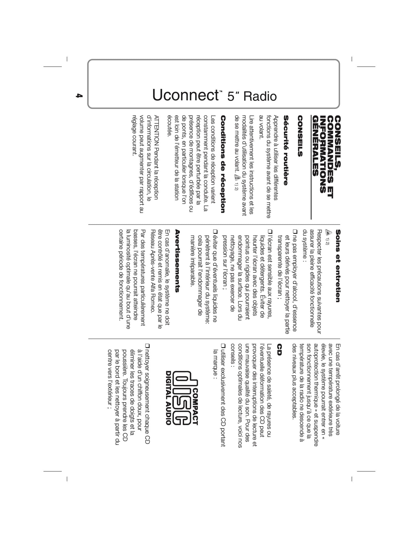 Alfa Romeo Giulietta Uconnect 5.0 Radio Guide d'utilisation 2014 - 2016