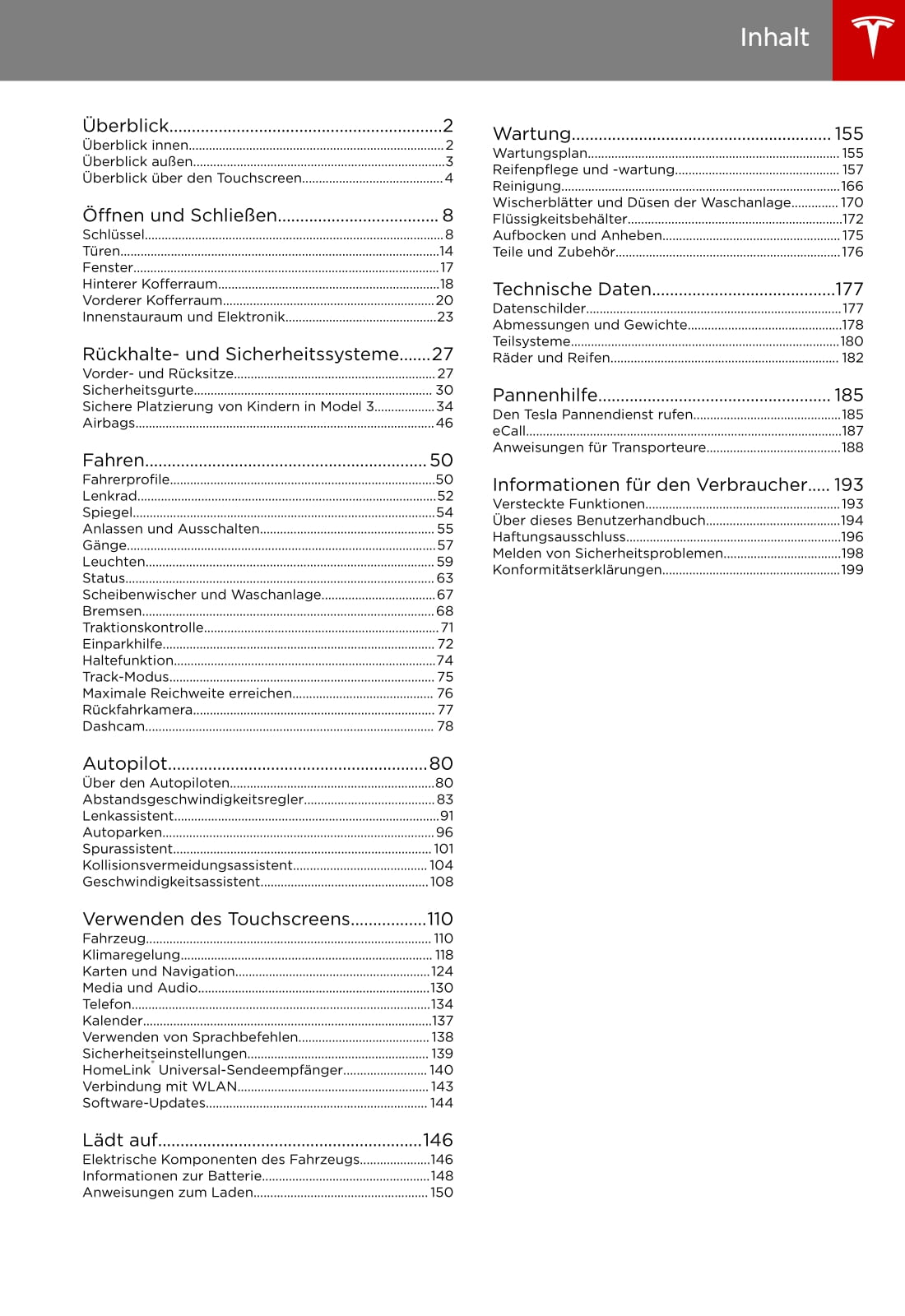 2019 Tesla Model 3 Owner's Manual | German