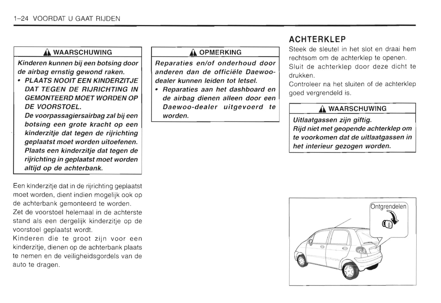 2001-2005 Daewoo Matiz Manuel du propriétaire | Néerlandais