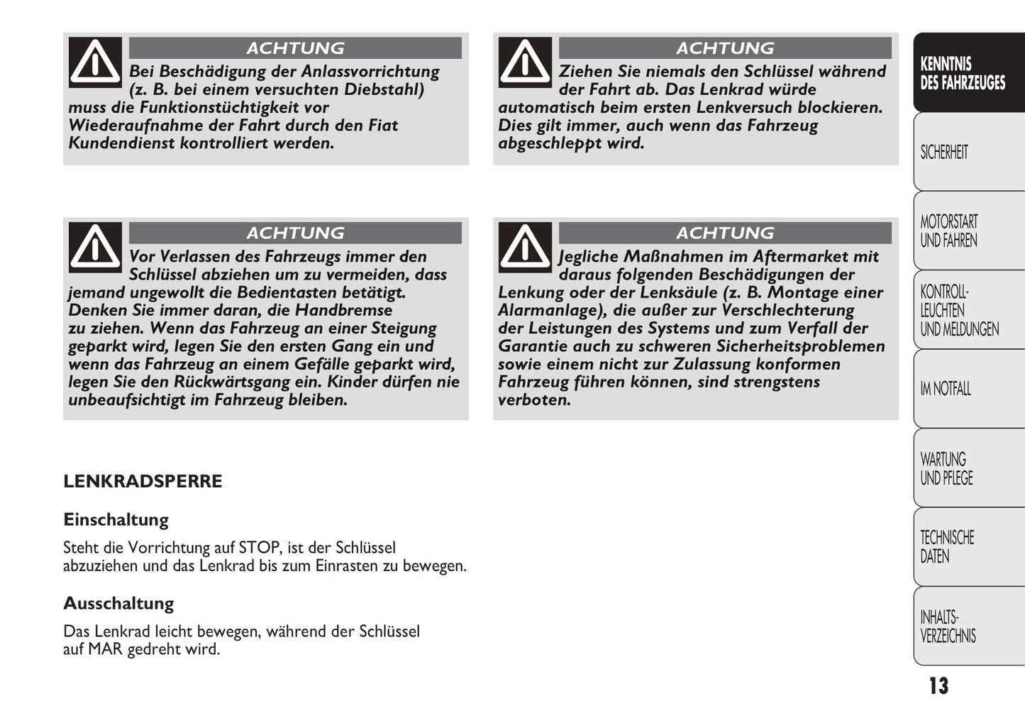 2013-2014 Fiat Nuovo Ducato Euro 4 Manuel du propriétaire | Allemand