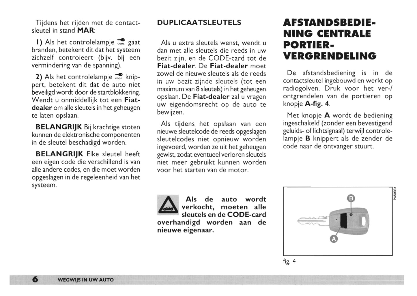 2000-2001 Fiat Punto Owner's Manual | Dutch