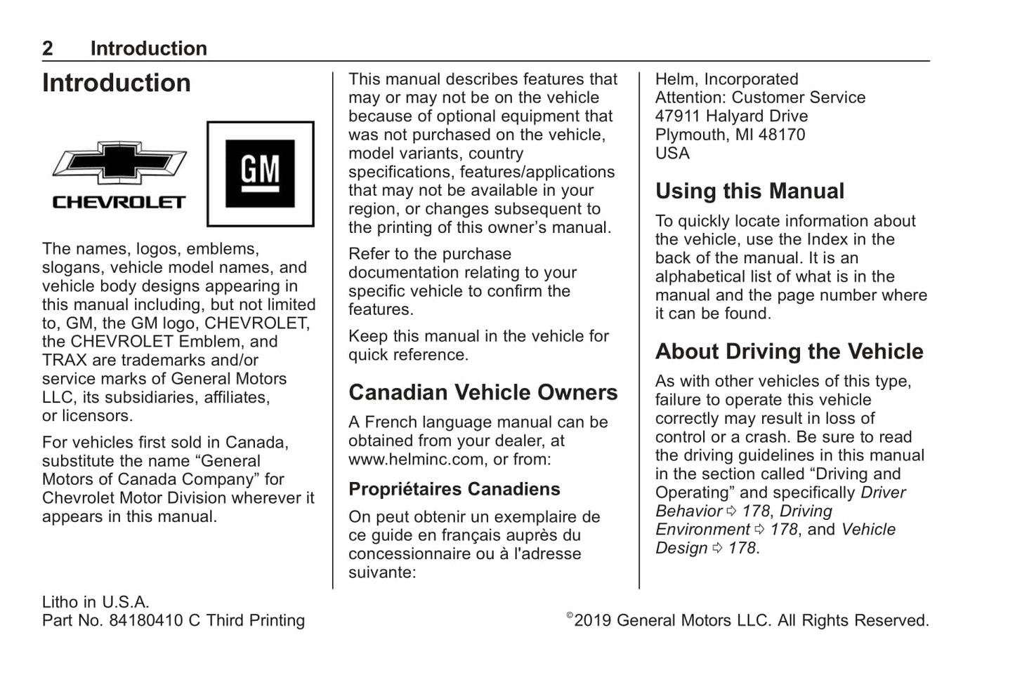 2019 Chevrolet Trax Owner's Manual | English