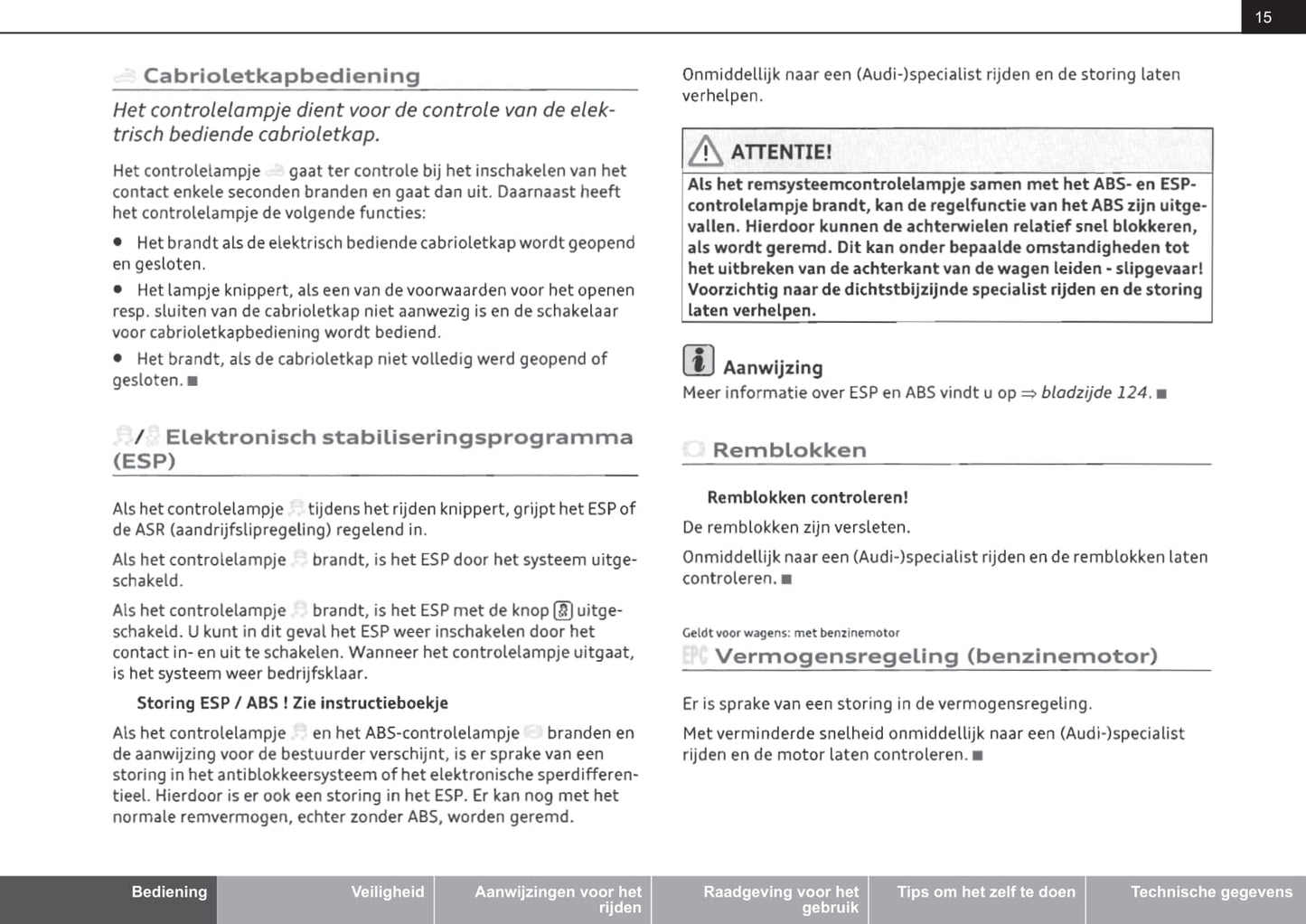 2008-2014 Audi TT Roadster/TTS Roadster/TT RS Roadster Owner's Manual | Dutch
