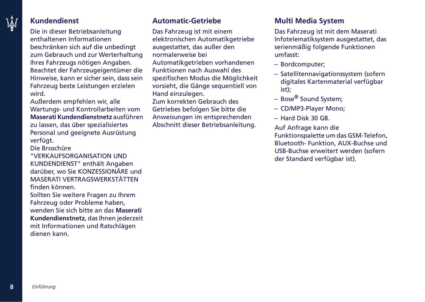2008-2013 Maserati Quattroporte Owner's Manual | German