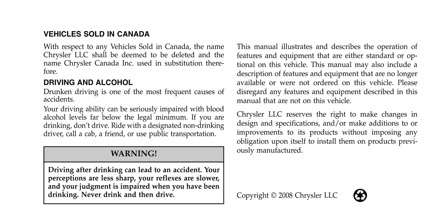 2009 Dodge Challenger SRT/SRT8 Manuel du propriétaire | Anglais
