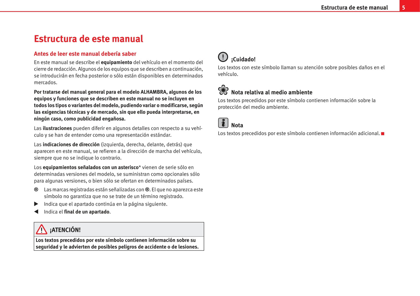 2000-2010 Seat Alhambra Manuel du propriétaire | Espagnol