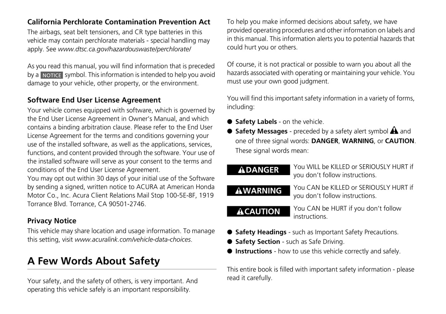 2020 Acura TLX Owner's Manual | English