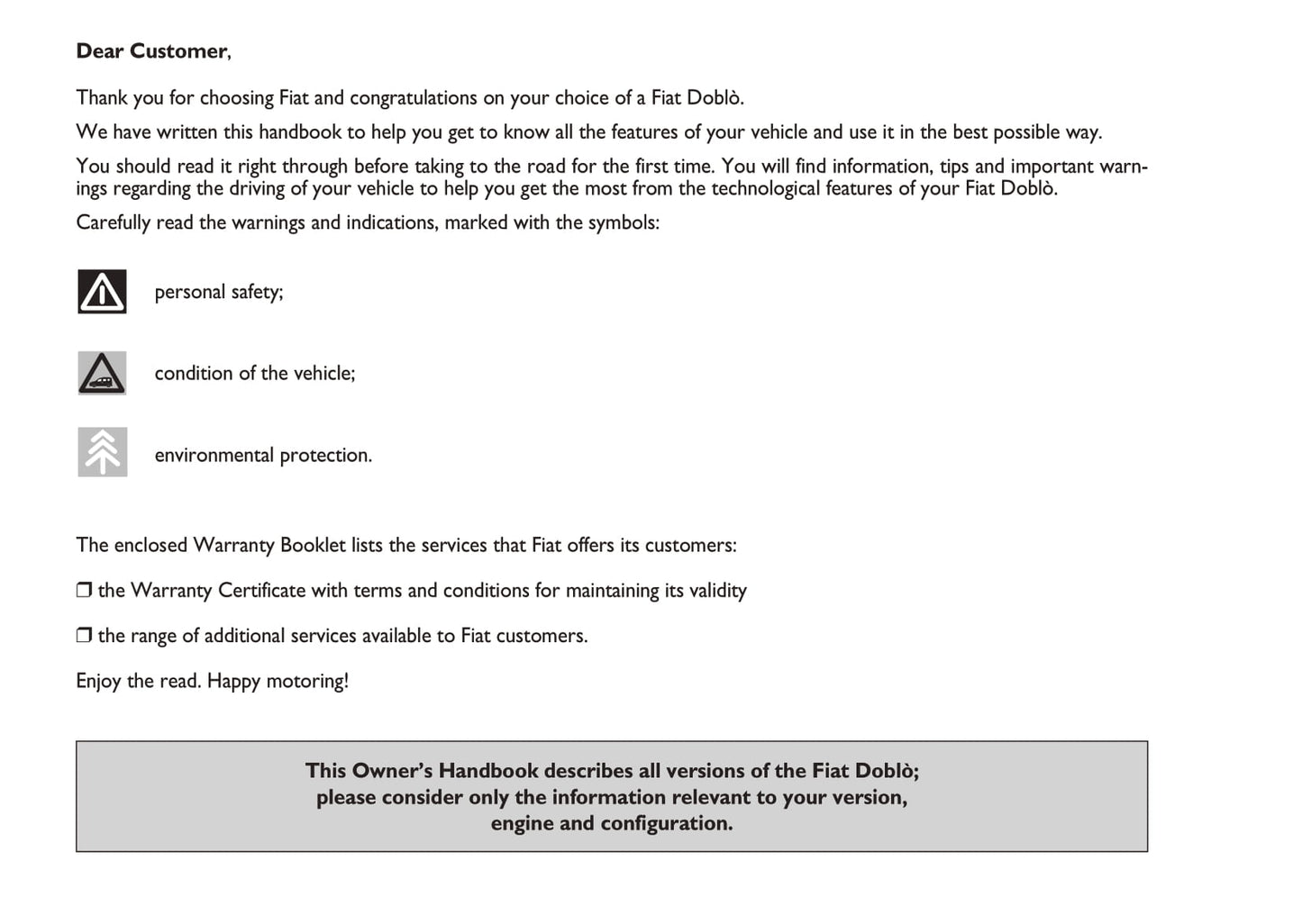 2010-2011 Fiat Doblò Owner's Manual | English