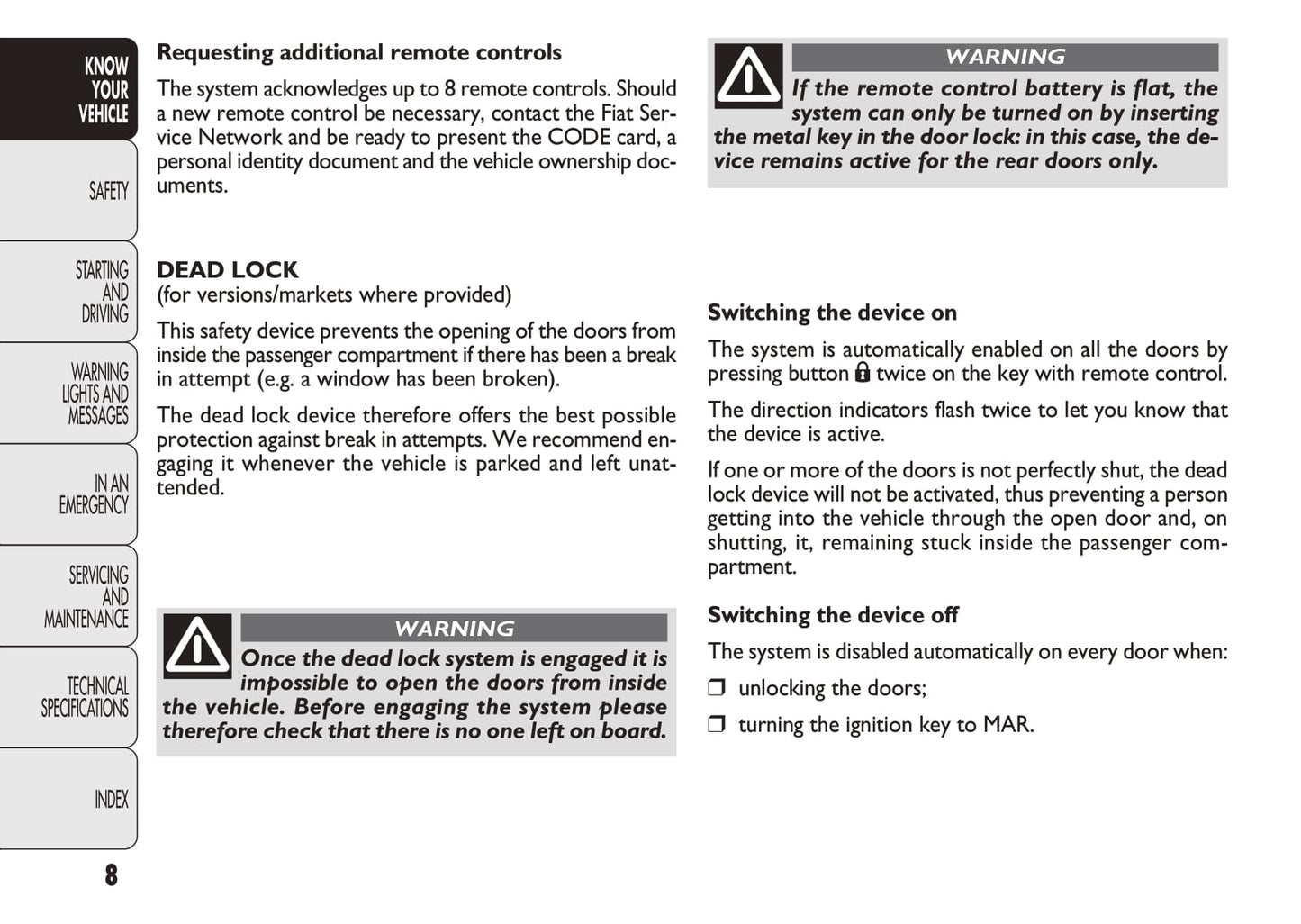 2010-2011 Fiat Doblò Owner's Manual | English