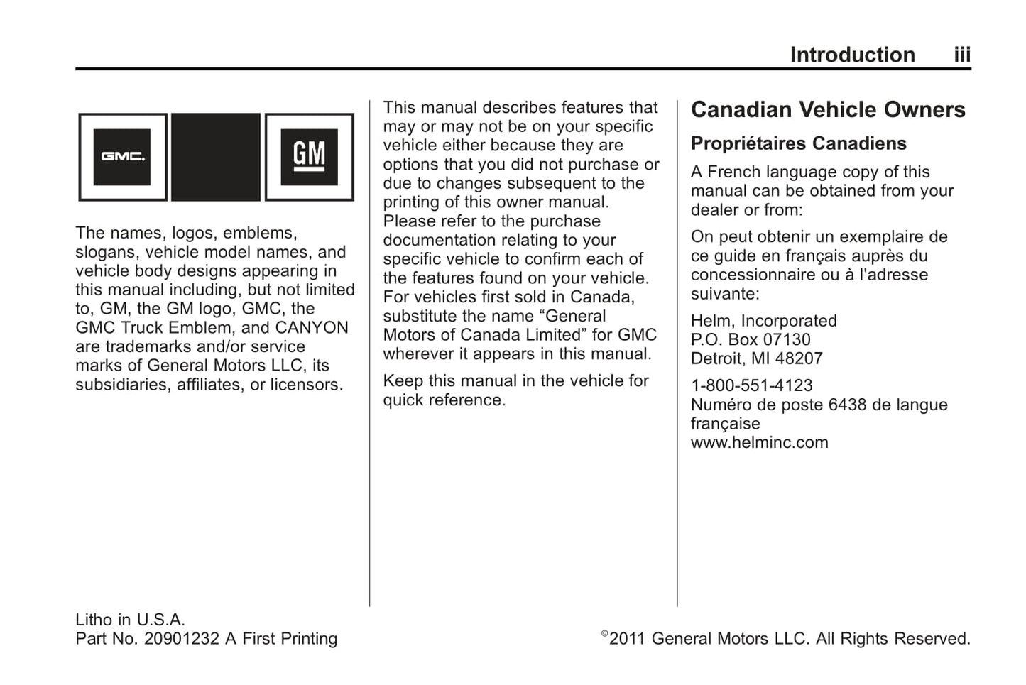 2012 GMC Canyon Manuel du propriétaire | Anglais