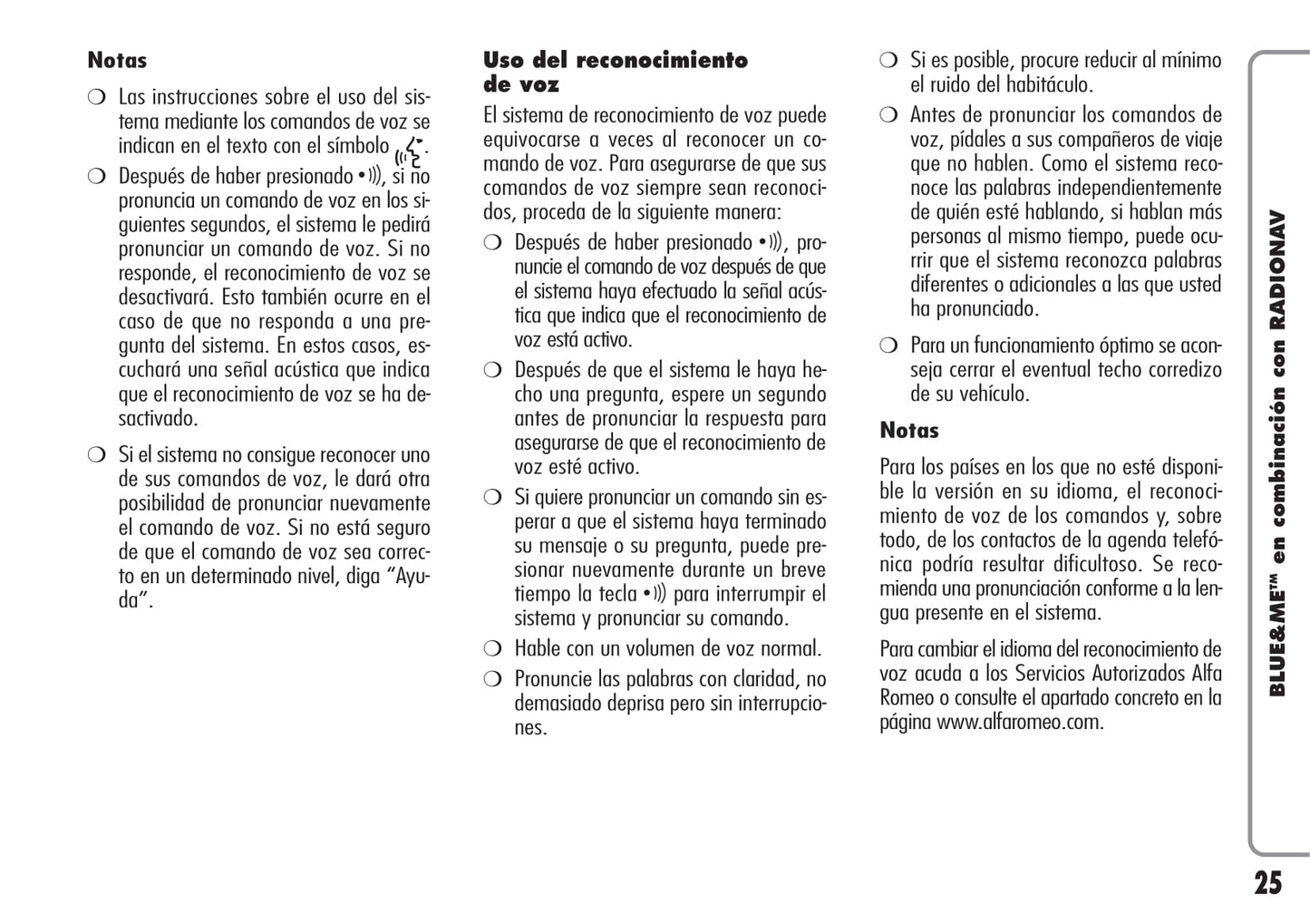 Alfa Romeo Blue&Me en Combinación con Radionav Instrucciones 2009 - 2010