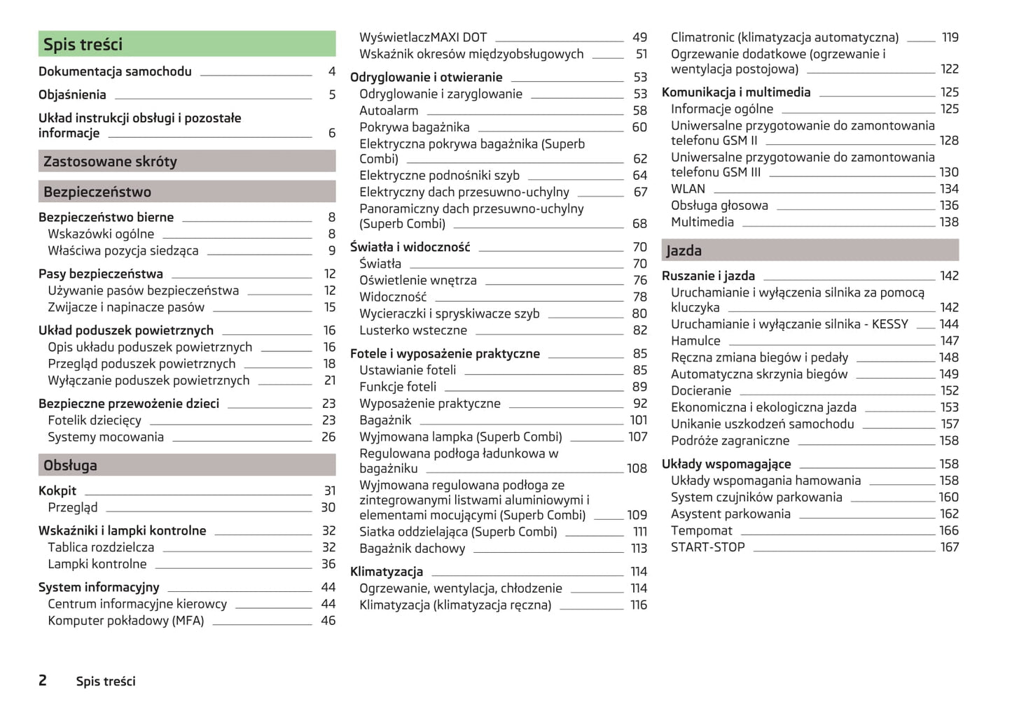 2015-2016 Skoda Superb Owner's Manual | Polish