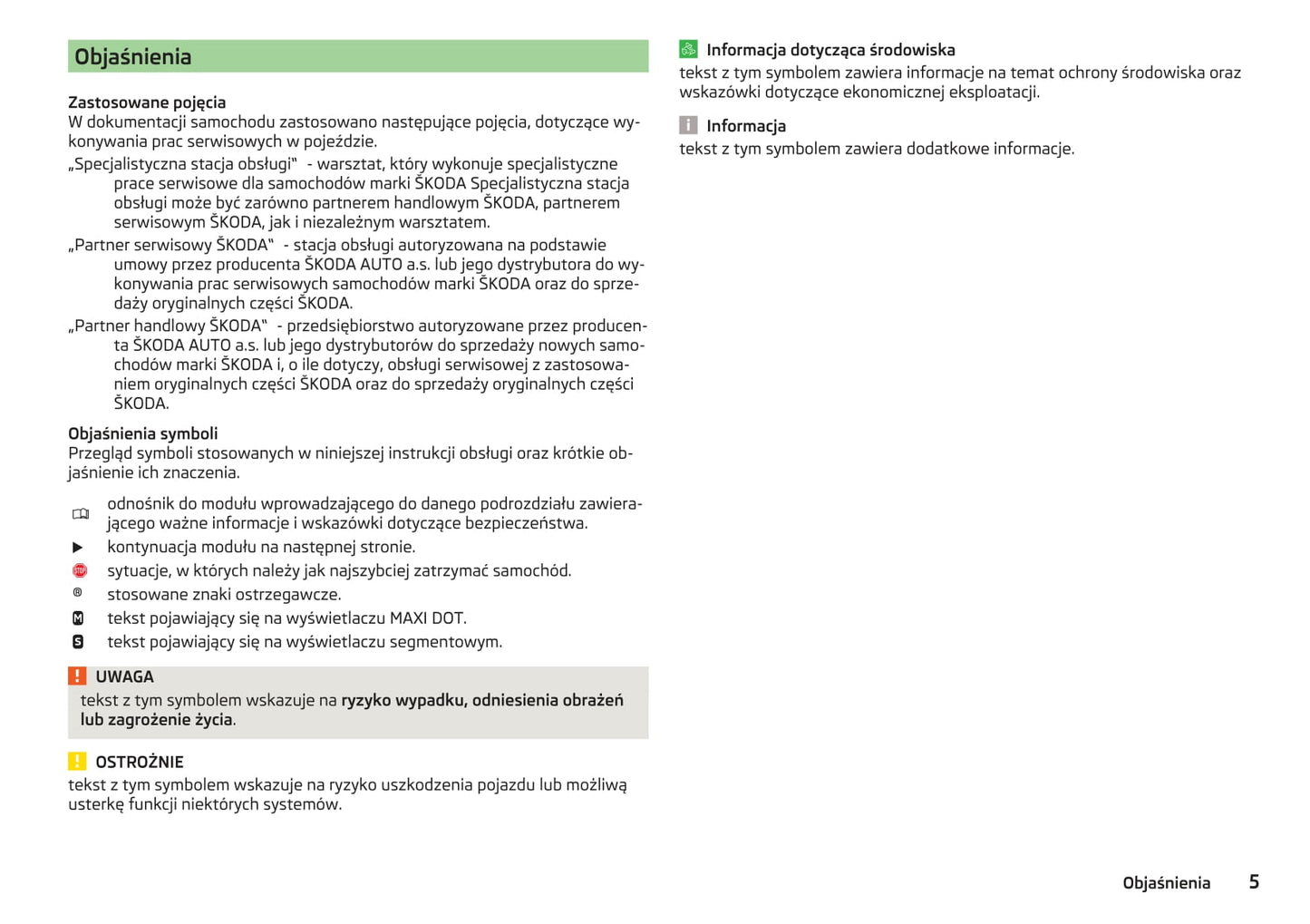 2015-2016 Skoda Superb Owner's Manual | Polish