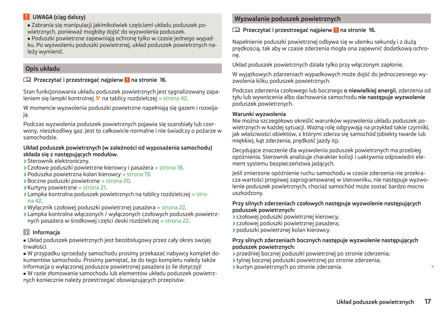 2015-2016 Skoda Superb Owner's Manual | Polish