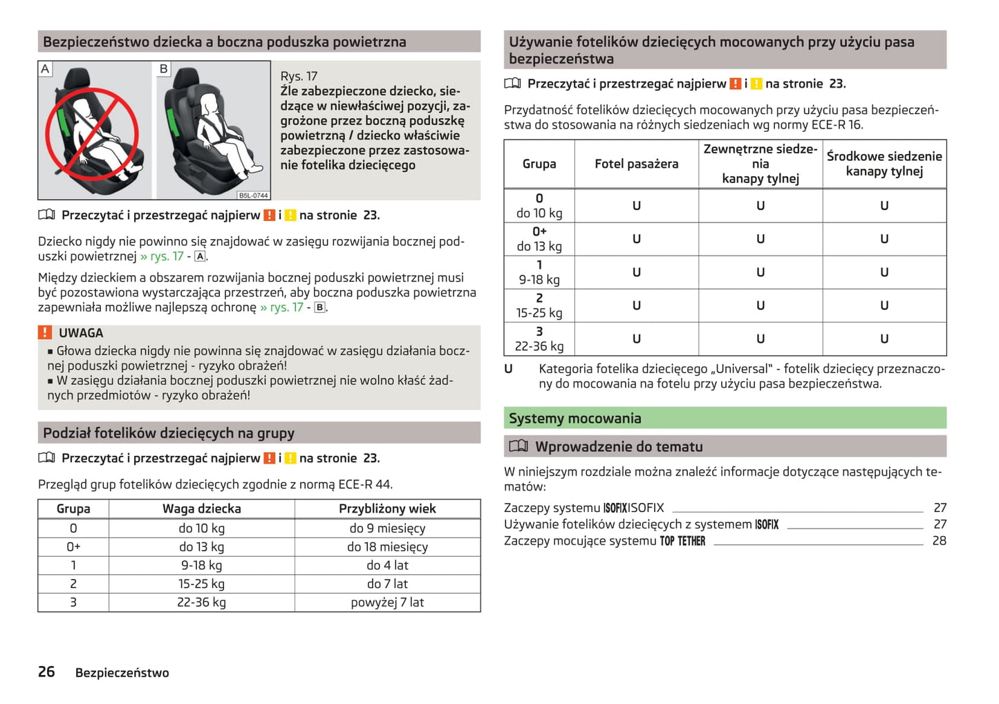 2015-2016 Skoda Superb Owner's Manual | Polish
